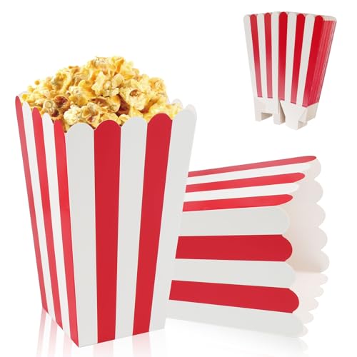 Popcorn Boxen, 30 Stück Popcorn Tüten Klein, Popcorntüten Rot/Weiß Gestreift für Kino, Geburtstagsfeier, Partysnacks, Süßigkeiten Tüten (7x5x12cm)