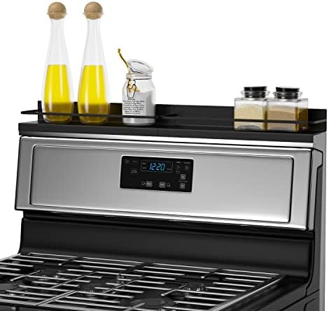 BATHHOLD 30″ Length Oven Shelf, Stove Top Shelf, Magnetic Shelf for Kitchen Stove – Stainless Steel – Kitchen Magnetic Organizer (Matte Black)