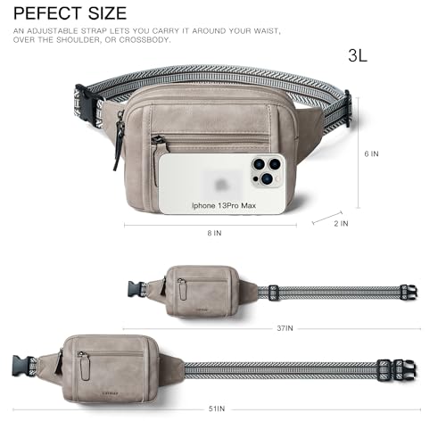Image of LATMAP 3L TRIPLE ZIP Fanny Packs Belt Bag For Women Men Crossbody Waist Pack Sling Chest Bum Travel Bag Purse Faux Leather Fashion Cute Grey