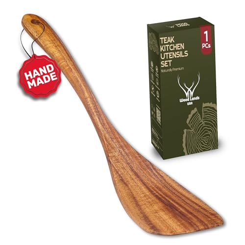 Wooden Spatula for Cooking, Teak Wood Spatula for non stick frying pan With Long Handle - Wooden...