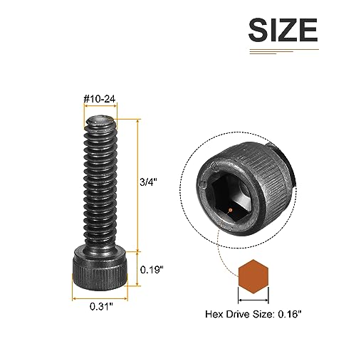 DTGN #10-24x3/4" Socket Head Cap Screws Bolts, 25Pcs 12.9 Grade Alloy Steel, Machine Hex Socket Screw, Hex Drive - Image 2