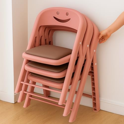 Image of Kids Folding Chair with Cushion Backrest Lightweight Portable Plastic Chair for Boys Girls Study Dining Playroom Multipurpose Baby Chair for Home Kindergarten Travel Easy to Fold & Carry