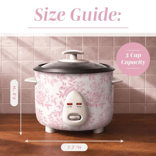 Image of COOK WITH COLOR 6 Cup Rice Cooker 300W - Effortless Cooking and Perfectly, Cooks 3 Cups of Raw Rice for 6 Cups of Cooked Rice, Floral Pink