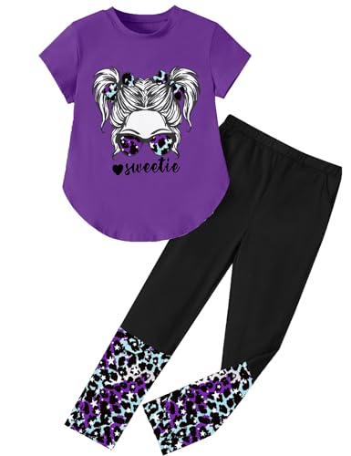 Image of Girls Outfits Short Sleeve Irregular Tops + Camouflage Long Legging Outfits 2PCs Summer Pant Sets 6-14T