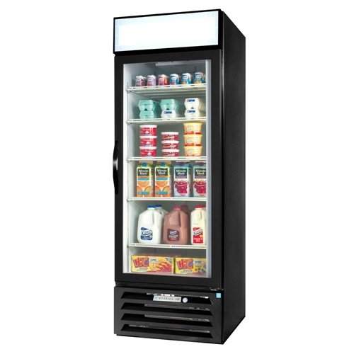 Beverage Air Mmr23-1-B-LED Marketmax 27" One Section Glass Door Reach-In Merchandiser Refrigerator With LED Lighting 23 Cu.Ft. Capacity Black Exterior And Bottom Mounted on Fridge.com - View 1