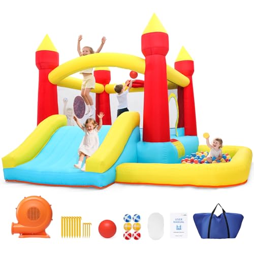 Bounce House with Blower & Slide, (10FT X 10FT X 7FT) Kids Bouncy Castle for Indoor/Outdoor Play, Birthday Parties, Backyard Fun Inflatable Bounce House for Kids 3-6, Jump House for Toddlers
