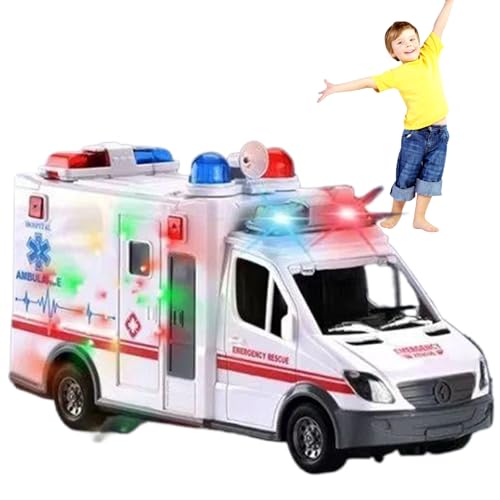 Juguete de ambulancia Vehículo de emergencia realista Juguetes con música y luces LED Restauración de escena real Ambulancia promueve habilidades motoras e imaginación Juguetes educativos para niño