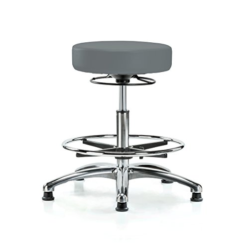 Image of Perch Chrome 360 Degree Height Adjustable Stationary Stool with Foot Ring | Medium Bench Height 20.5-28 inch | Cinder Fabric