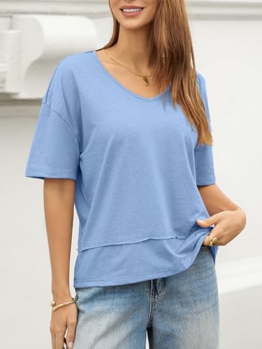 Image of UNCLECAT Womens V Neck T Shirts Summer Trendy Loose Fit Casual Tops Tees