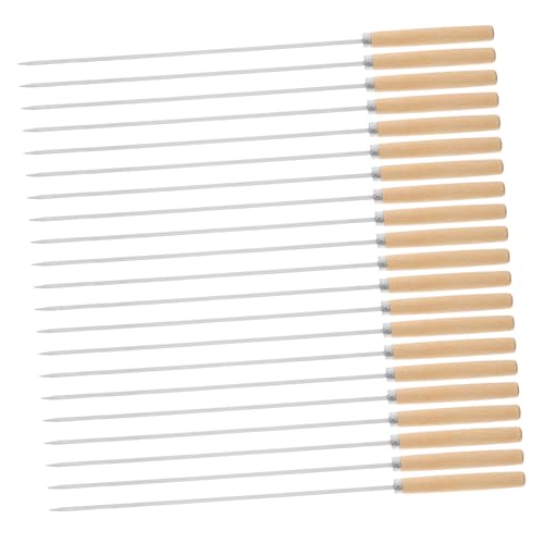 SMASOLO 50 piezas Brochetas Planas de Acero Inoxidable para Barbacoa Unidades con Mango de Madera Antideslizante Pinchos Largos Reutilizables para Kebabs y Verduras Resistentes Altas