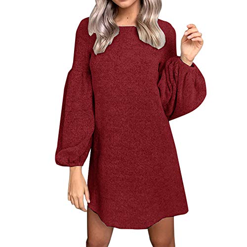 YUAFOAE Robe Longue Femme Ete Sexy Pull Pas Cher A La Mode Chic Uni Casual Vintage Manches Longues Cocktail Mariage De Soiree Plage (S(EU34), Vin Rouge) Cover