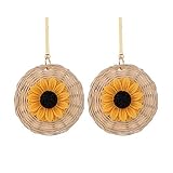 shiYsRL Earrings Stud Crystal Pearl Earring Set, Boho Sunflower Rattan Woven Round Pendant Statement