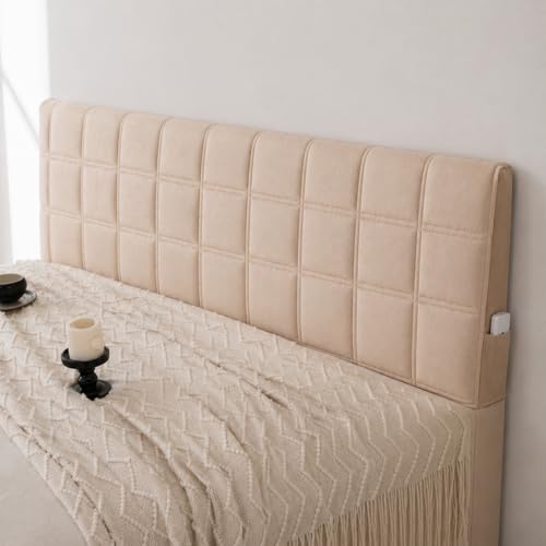 Image of HOMETHREADS Velvet Padded Headboard Cover with Foam - Soft, Wrinkle-Resistant Bed Back Protector, Suitable for Wooden, Leather & Upholstered | Fits 6 ft Headboards only (68x180 cm)(Beige)