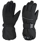 TRIWONDER スキーグローブ 子供 手袋 グローブ 防水 防寒 保温 厚手 中綿 裏フリース 5本指 冬 雪 スポーツ スキー スノー スノボー 雪遊び 登山 防寒手袋 男の子 女の子 ジュニア (ブラック, L（11-14 歳）)