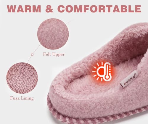 Image of KuaiLu Womens Supportive Memory Foam Slippers Felt Fuzzy Lined Heel Cushion Lightweight House Shoes for Indoor Outdoor