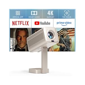 Smart Mini Beamer 4k [Kompatibel mit Netflix & Dolby Audio] VOPLLS TOF Autofokus/Trapezkorrektur 28000 Lumen Projektor, WiFi6 Bluetooth Full HD 1080P 210° Drehbar Beamer Heimkino/Outdoor für Handy/PC