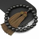 念珠堂 ＜ 日本製 数珠 ＞ 本黒檀 22玉 ＜数珠袋付＞ 男性用 国産 手作り 念珠 (房色 焦げ茶) 全ての宗派でお使い頂けます 【創業80余年 老舗数珠メーカー】