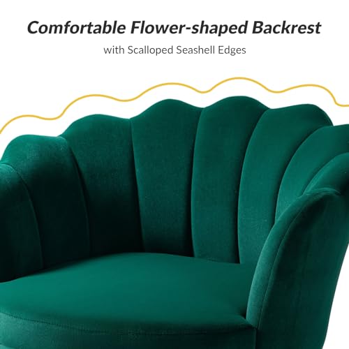 Image of HULALA HOME 3 Piece Velvet Living Room Furniture Set, Including Loveseat & 2 Sofa Chairs, Modern Comfy Upholstered 2-Seater Sofa & Accent Chair Set for Bedroom, Flower Shaped Back & Gold Legs, Green