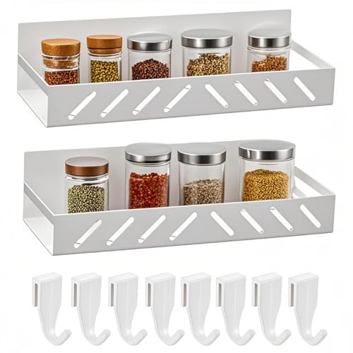 マグネット 調味料ラック Whonor スパイスラック2個セット 超強力 マグネット棚 耐荷重約7.5kg 浴室用ラック タオルラック バスタオル掛け 水切り 約W30×D10×H7cm キッチン/風呂場/洗面所 強力磁石 収納 棚 冷蔵庫サイドラック(白