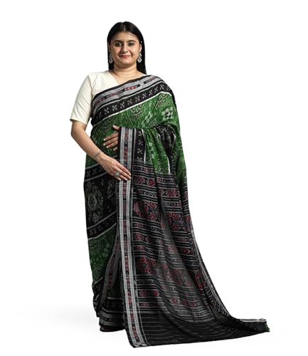 Image of Ikat Women's Pure Cotton Saree Traditional Craftsmanship Double Ikat Weaving Floral Handmade Ethnic Saree without Blouse Piece
