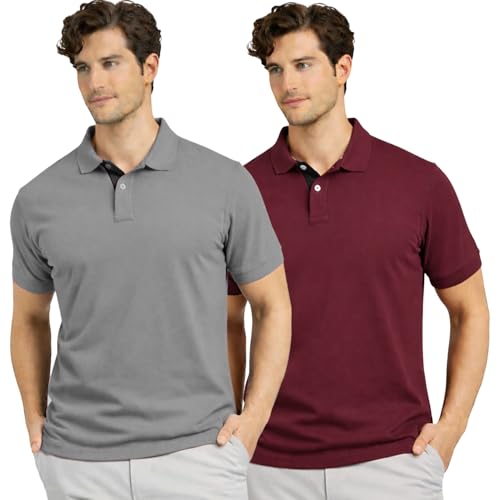 Image of Men's Premium Cotton Pique Polo T-Shirt, Classic Fit Short Sleeve Casual Summer Shirt, Soft & Breathable Fashion Polo