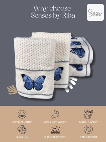 Image of SENSES By Riba Cotton Embroidered Towel Set, 550 GSM Soft & Absorbent, Antimicrobial, Oeko-Tex Certified | Ideal for Home & Gifting, Pack of 4 (2 Bath 27 inchX50 inch + 2 Hand Towels 16 inchX26 inch) - Style 11