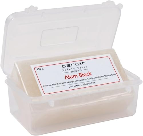 Parker Large Alum Block with Travel Case (125 g./4.4 oz.) - A Natural Aftershave with Antiseptic Properties - an Essential Item for Every Wet Shaver