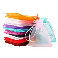 Ferizzia 100 Pezzi Sacchetti Organza, Sacchetti Regalo in Organza con Coulisse, Sacchettini Confetti, Sacchettini Bomboniere per Matrimonio, Compleanno, Natale Regalo, Caramelle, Gioielli