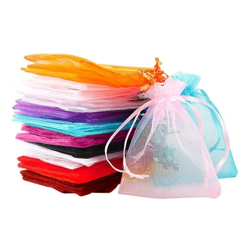 Ferizzia 100 Piezas Bolsa de Organza, 9 x 12cm Bolsitas para Regalos, Bolsas Para Envoltura de Joyas, Bolsas Pequeña con Cordón para Boda Favores Joyas y Dulces