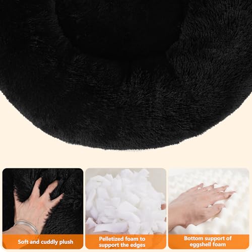 HMTOPE Orthopädisches Hundebett rund Hundekissen Hundesofa Katzenbett Donut Kuscheliges Hundekorb Waschbar, 80 cm Ø, Schwarz
