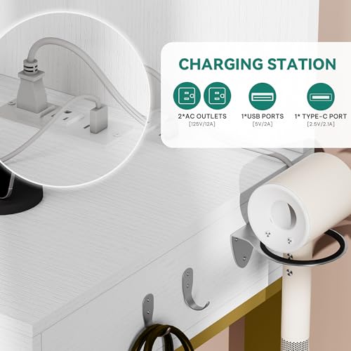 Image of YITAHOME Makeup Vanity Desk Set with Mirror and Lights & Power Outlets