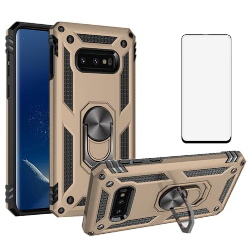Coque Samsung Galaxy S10e dorée antichoc avec protège-écran verre trempé et anneau