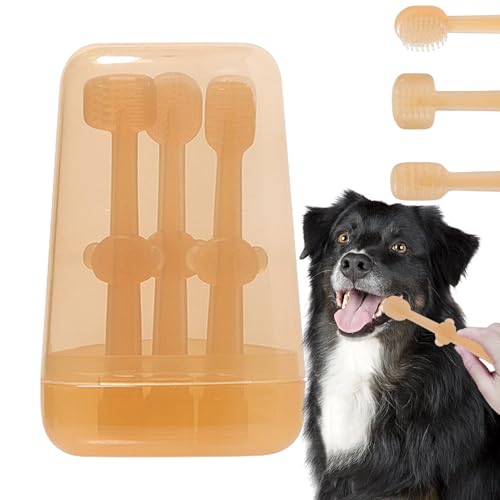 Kit de cepillo de dientes para perros, cepillo de dientes de mascotas, limpiador de lengua de silicona flexible, cerdas finas, eliminación de manchas de dientes para gatos pequeños, medianos y