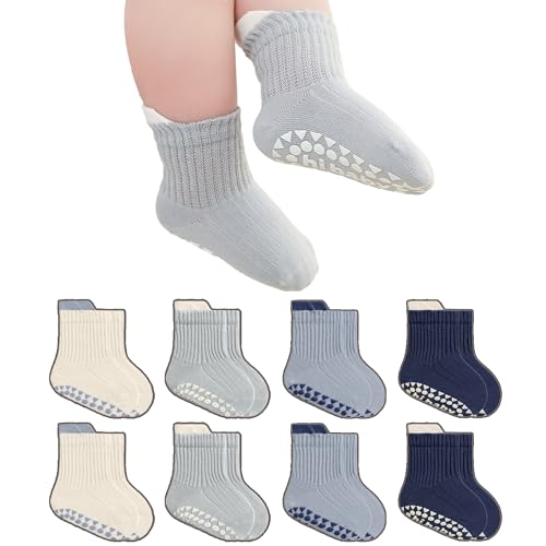 BISOUSOX Baby Boy Socks 0-6-12 Months, Toddler Socks 3T-4T-5T Grippy Non Slip Sock with Grips for Babies Newborn Infant
