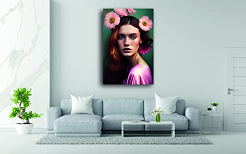 Décoration murale salon élégante avec tableau femme des fleurs sur toile 40x60cm