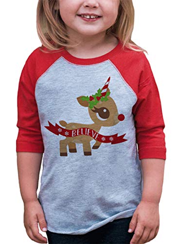 7 ate 9 Apparel Girl's Christmas Unicorn Red Baseball Shirt T-Shirt - Main Image