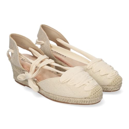 shoes&blues.es 85248 Sandalia de Cuna para Mujer, Forrada de Yute, con Pala Cerrada, Rafia, y Cierre de Cordones, Primavera Verano 2023 Apricot Talla 36