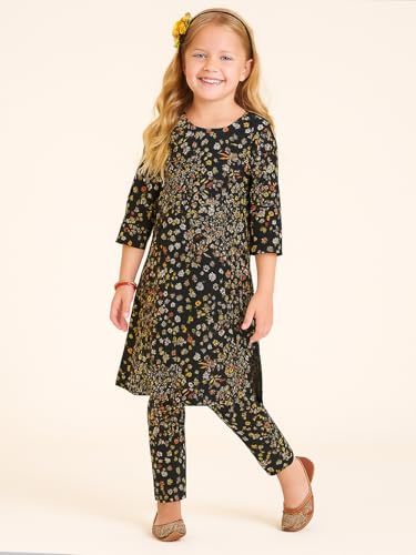 Image of A.T.U.N. (ALL THINGS UBER NICE) Girls Printed 3 /4 Sleeve Kurti and Pant Set | Stylish Traditional Ethnic Wear Salwar Suit Set for All Ocassions