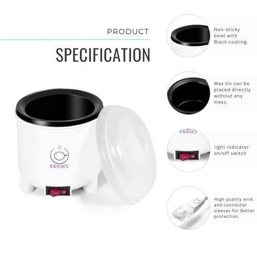 Image of KRINKS Wax Heater for Waxing for Women with Wax Applicator for Women | Wax Machine for Waxing | Easy to Use | Made in India | White Color, Pack of 1 Heater and 1 Spatula