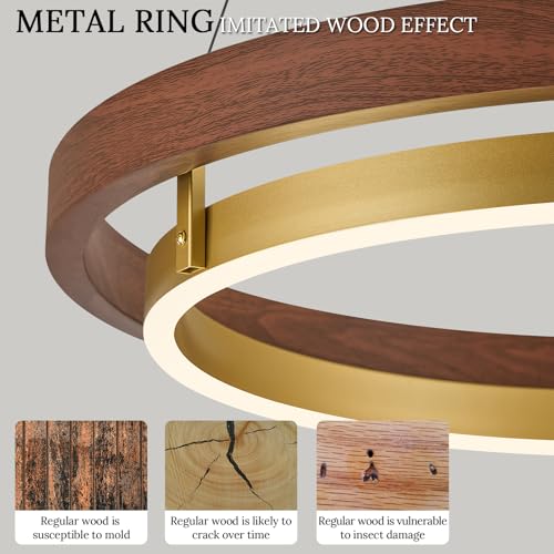 Image of LED Ring Chandelier Dimmable Gold Walnut Wood Chandeliers