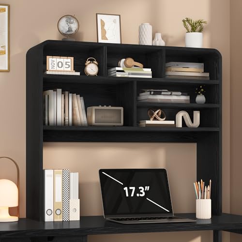 Image of 5-Tier Desk Shelf, 37.4''W Desktop Bookshelf for Computer Monitor, Desktop Organizer Shelf Storage Rack with 6 Cubbies, 5-Level Desk Hutch Display Rack for Home, Office, Dorm, Vanity, Black