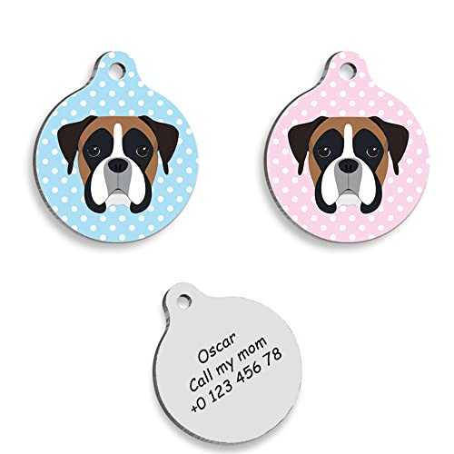 BOXER Personalized Dog Tag - Custom Name Tag - ID Tag for Dog & Cat - Customized Pet Tags - Dog Name Tag - Cat Name Tag - Engraved Dog Tag (Blue)