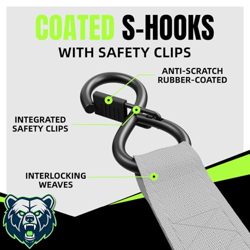 Image of Retractable Ratchet Straps, 4-Pack, 1 Inch x 12 Feet Heavy Duty Tie Downs, 1760lb Break Strength, Self Retracting for Truck, Cargo, Trailer, Motorcycle, ATV, UTV (Grey, 4pack)