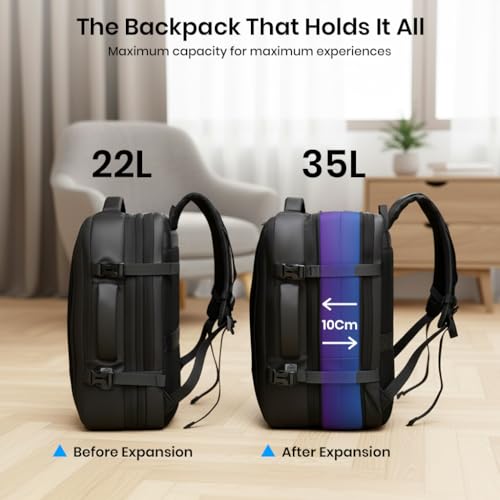 Image of 35L Expandable Anti-Theft Laptop Bag for Men & Women - Waterproof Travel Backpack with USB Port, Fits 17 inch Laptop, 3-in-1 Convertible Duffel Bag for Office, School, Business & Daily Use