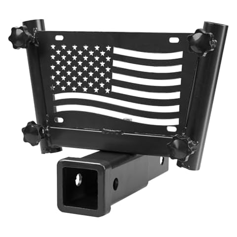 Carforu Hitch Flag Pole Holder, Jeep Flag Pole Mount Kit for Standard 2" Hitch Receivers, Dual Flagpole Mount Compatible with Jeep, SUV, Pickup, Trailer (Black) Cover