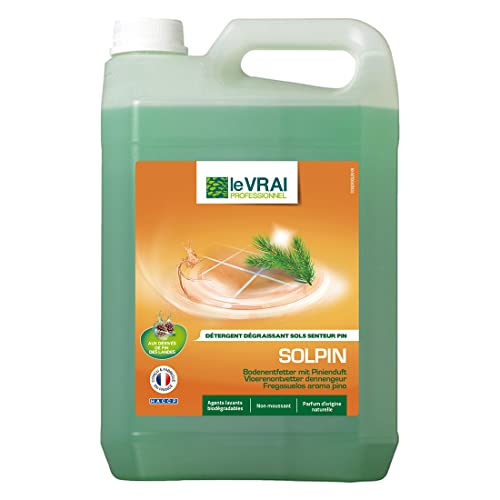 LE VRAI PROFESSIONNEL - Solpin, Détergent Parfumant aux Agents Lavants d’Origine Végétale - Nettoyant Sols Non Moussant - Senteur Pin des Landes - Fabrication Française - Bidon 5 L