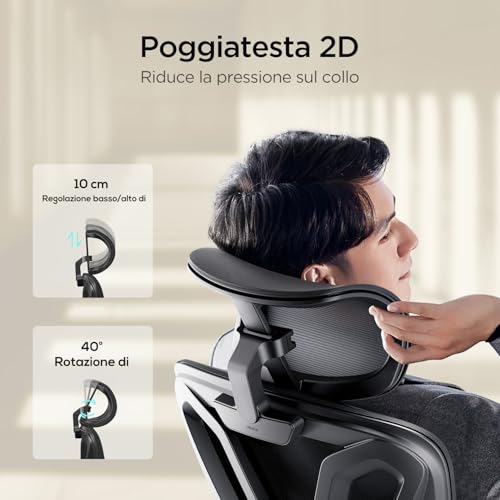 P5 Sedia da ufficio ergonomica con poggiatesta regolabile e supporto lombare, comodo cuscino a molla, supporto per sedia da computer, funzione inclinabile, sedia girevole in rete con poggiapiedi - Sedia gaming - Immagine 4