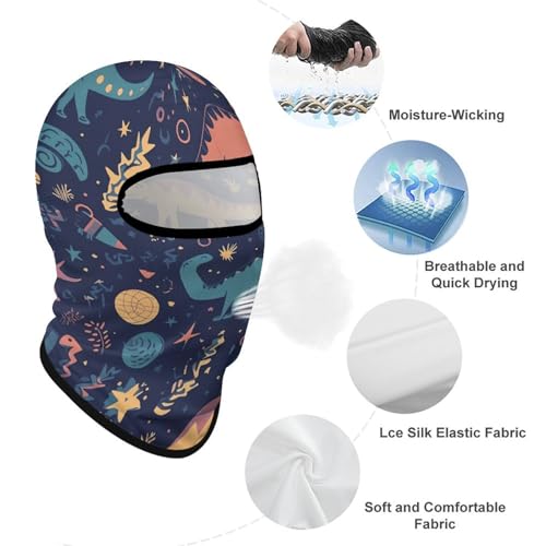 Balaclava para Hombre, Máscara de Esquí con Diseño de Dinosaurios y Estrellas, Colorida, para Invierno, Cubierta Facial para Ciclismo miniatura 3