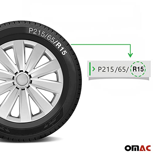 Omac Wheel Rim Cover, 15 Inch Hub Caps, Abs, 4 Pieces Set, Silver #TOP3