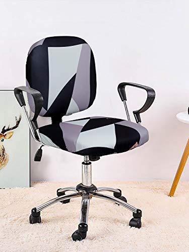 Image of Cortina Computer Desk Seat Covers | Stretchable Elastic Polyester Spandex Cover | Removable Revolving Chair Protector | Office Chair Polyester Covers | Geometry Print - Black | Chair Cover Set of 1